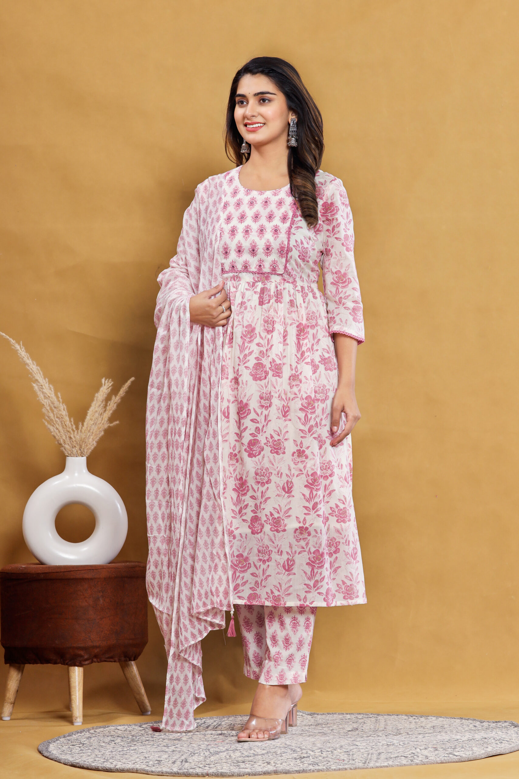 Buy Jaipur Kurti Women Yellow Ethnic Motifs Printed Regular Pure Cotton  Kurta with Salwar & With Dupatta Online at Best Price | Distacart