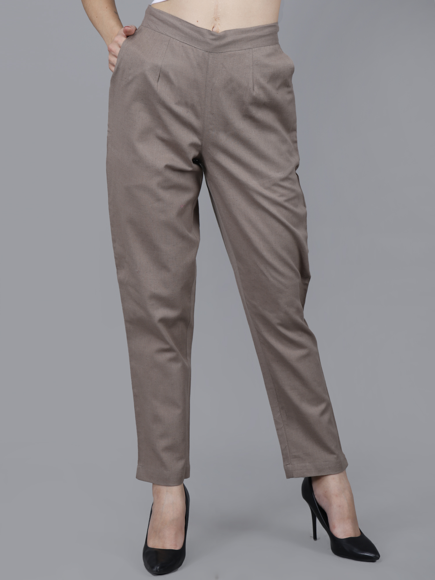Women Everyday Cotton Pant | Color: Cement Grey | Premium Quality, Front Pleated, 2 Deep Pockets, Half Elasticated with Drawstring | Rs 2800 for Pack of 8pc of S-5XL @ Rs 350 Per Pc | Size Refill Available - Image 3