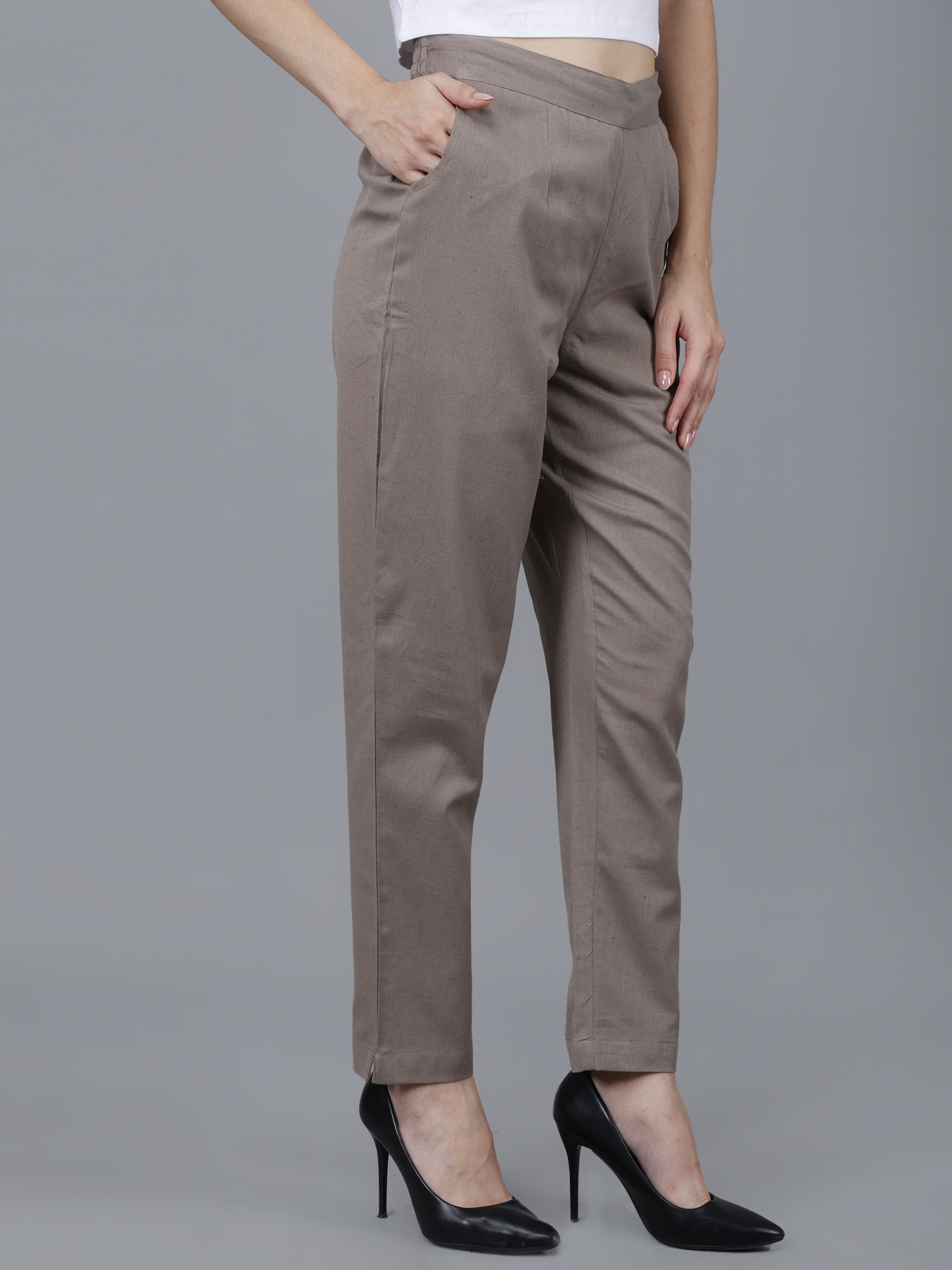 Women Everyday Cotton Pant | Color: Cement Grey | Premium Quality, Front Pleated, 2 Deep Pockets, Half Elasticated with Drawstring | Rs 2800 for Pack of 8pc of S-5XL @ Rs 350 Per Pc | Size Refill Available - Image 2