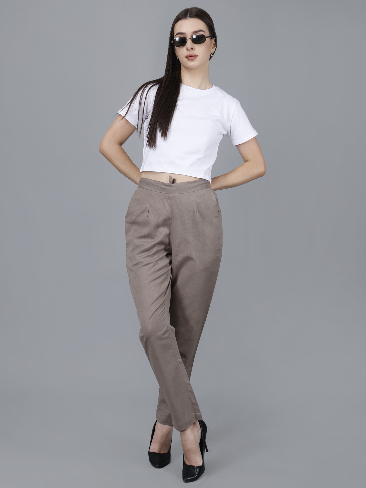 Women Everyday Cotton Pant | Color: Cement Grey | Premium Quality, Front Pleated, 2 Deep Pockets, Half Elasticated with Drawstring | Rs 2800 for Pack of 8pc of S-5XL @ Rs 350 Per Pc | Size Refill Available