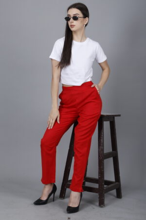 Women Everyday Cotton Pant | Color: Red | Premium Quality, Front Pleated, 2 Deep Pockets, Half Elasticated with Drawstring | Rs 2800 for Pack of 8pc of S-5XL @ Rs 350 Per Pc | Size Refill Available