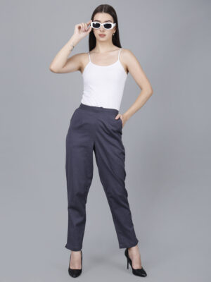 Women Everyday Cotton Pant | Color: Smoke Grey | Premium Quality, Front Pleated, 2 Deep Pockets, Half Elasticated with Drawstring | Rs 2800 for Pack of 8pc of S-5XL @ Rs 350 Per Pc | Size Refill Available (Copy)