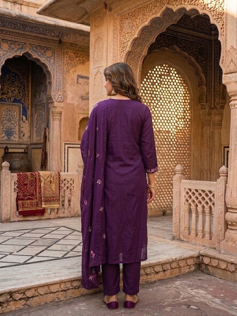 Women's Cotton Cambric 60X60 Embroidered Kurta Pant With Dupatta Manufacturer Wholesale in Jaipur