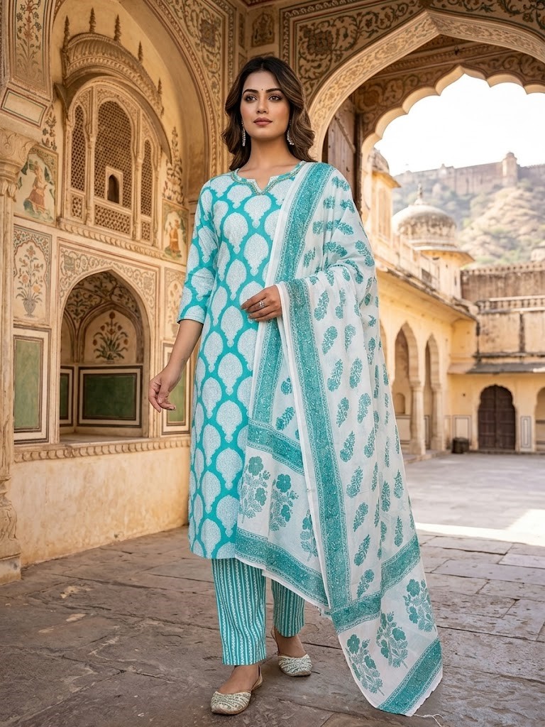 Printed Kurta With Pant And Dupatta Manufacturer Wholesale in Jaipur