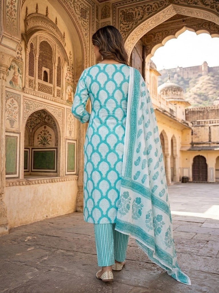 Printed Kurta With Pant And Dupatta in Jaipuri Cotton Cambric Fabric | Rs 795 Per Pc X 5 Pc (S+M+L+XL+2XL) = Rs 3975 per Pack - Image 4