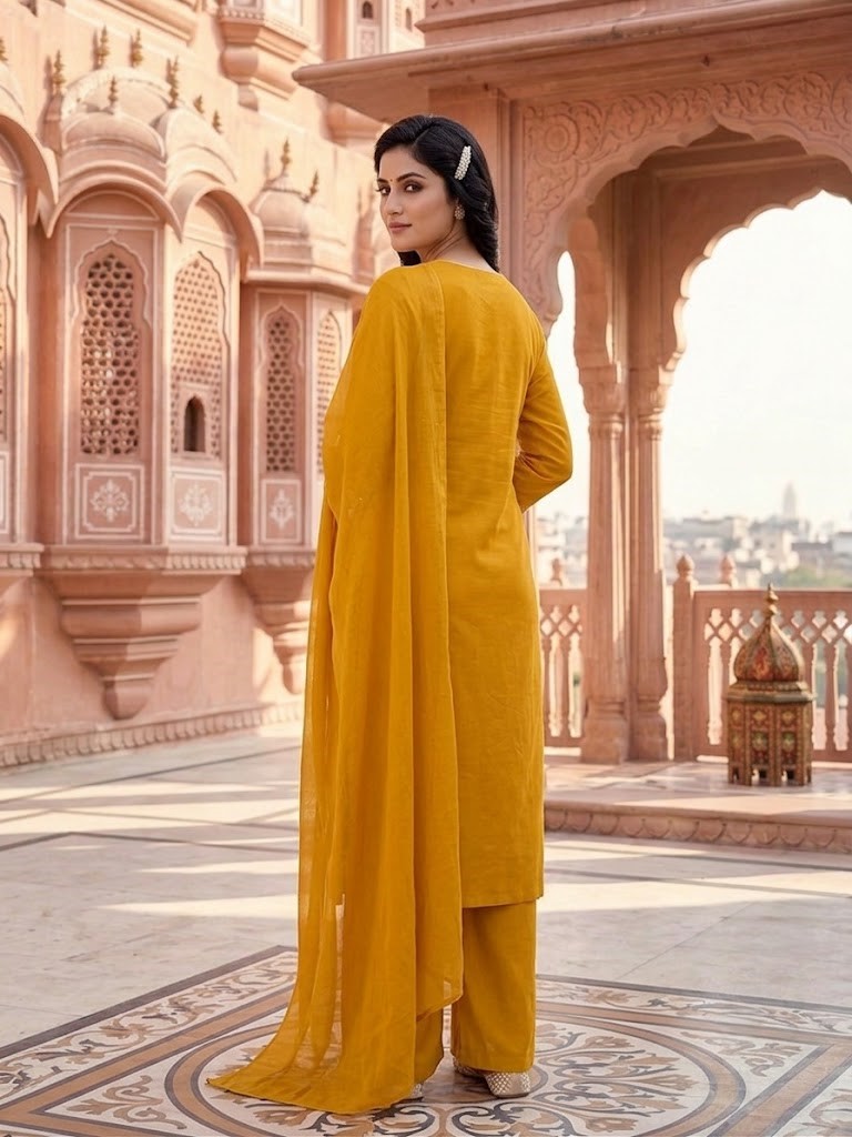 Women's Mustard Thread Embroidery Kurta Palazzo And Dupatta in Jaipuri Cotton Cambric Fabric | Rs 895 Per Pc X 4 Pc (S+M+L+XL) = Rs 3580 per Pack - Image 4