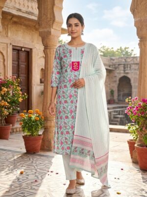 Floral Buti Print Kurta Pant And Dupatta Manufacturer Wholesale in Jaipur