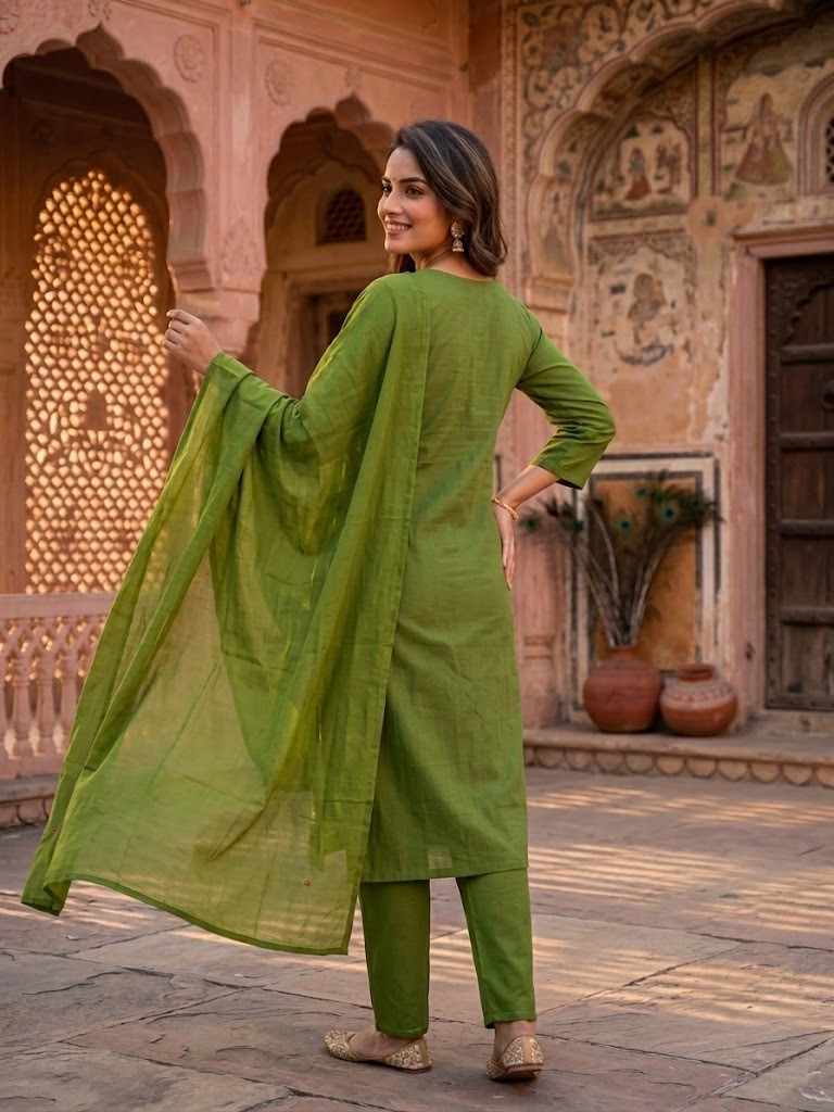 Women's Thread Embroidery Kurta Pant And Dupatta in Jaipuri Cotton Cambric Fabric | Rs 850 Per Pc X 4 Pc (S+M+L+XL) = Rs 3400 per Pack - Image 4