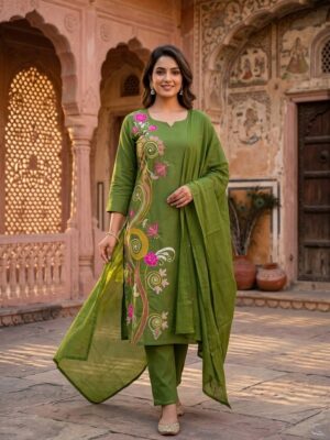 Women's Thread Embroidery Kurta Pant And Dupatta Manufacturer Wholesale in Jaipur