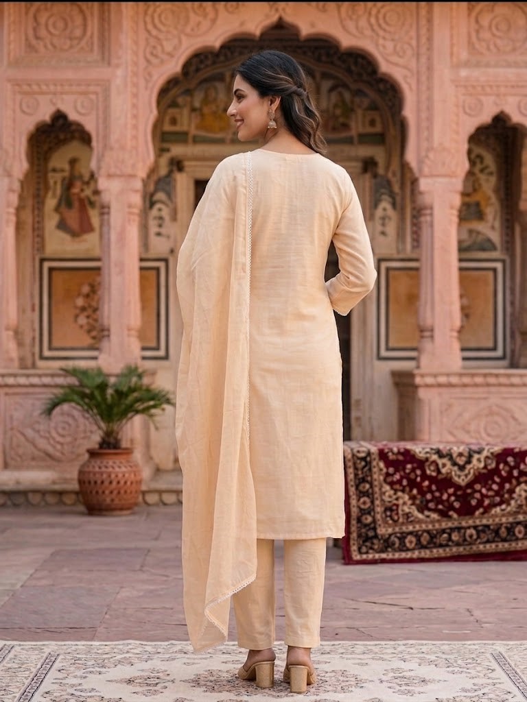 Women Off White Self Embroidery Cotton Cambric Kurta With Dupatta Manufacturer Wholesale in Jaipur