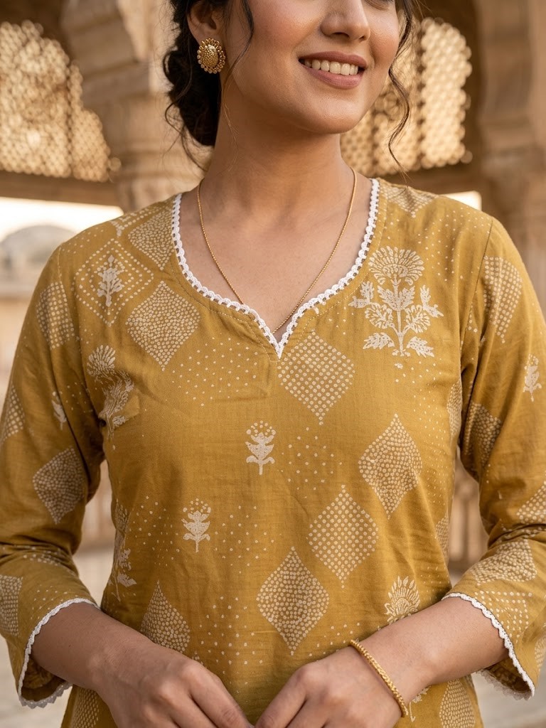 Women's Cotton Mustard Yellow Printed Co-ord Set With Pant Manufacturer Wholesale in Jaipur