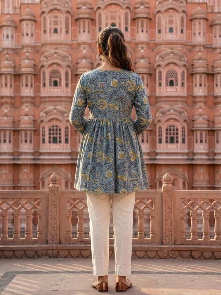 Women's Cotton Floral Short Kurti in Jaipuri Cotton Cambric Fabric Manufacturer Wholesale in Jaipur