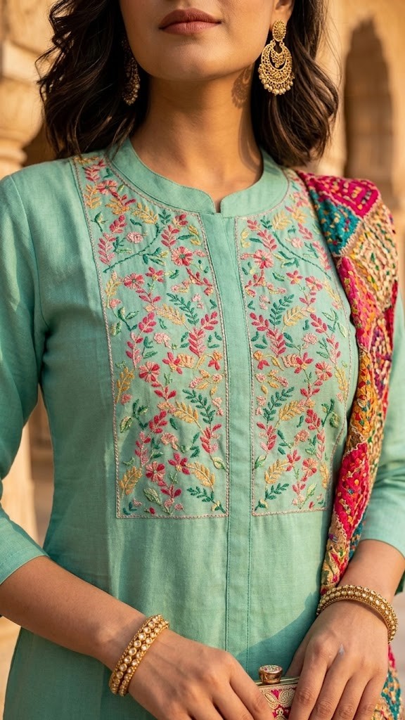 Women's Cotton Slub Embroidered Kurta Pant With Dupatta Manufacturer Wholesale in Jaipur