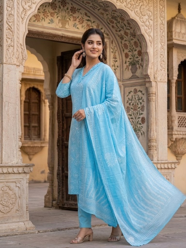 Women's Cotton Cambric 60X60 Printed Kurta Pant With Dupatta Manufacturer Wholesale in Jaipur