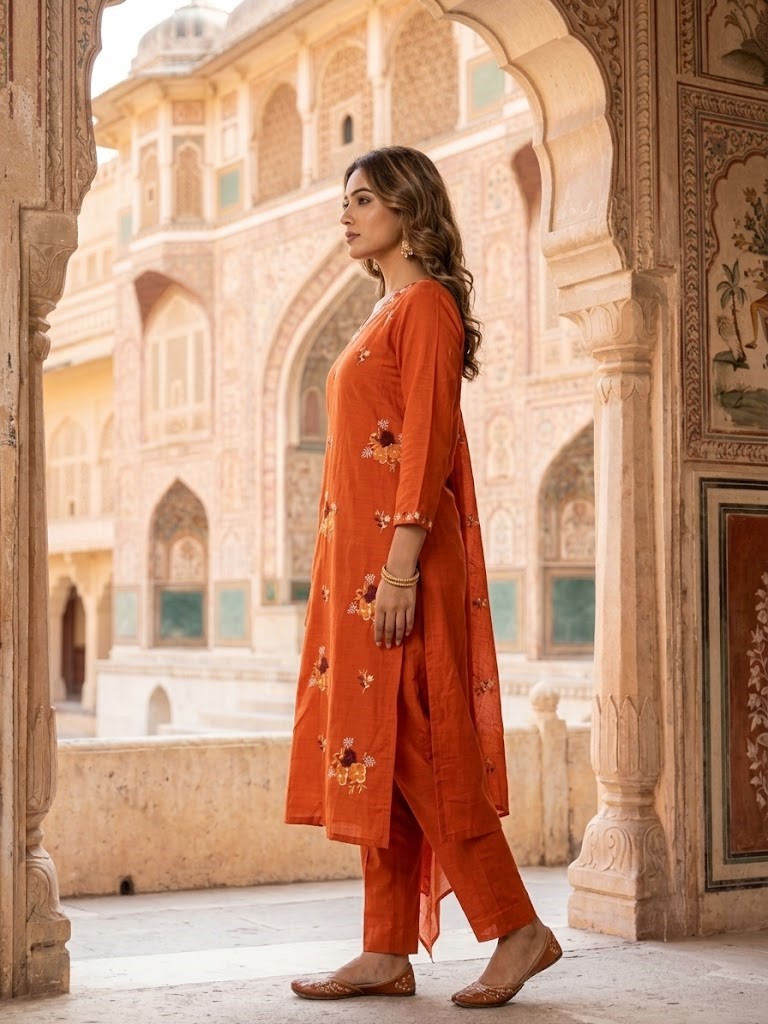 Women's Cotton Cambric 60X60 Embroidered Kurta Pant With Dupatta Manufacturer Wholesale in Jaipur
