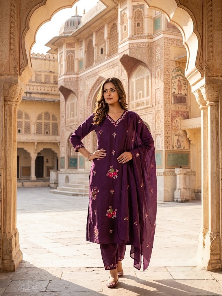 Women's Cotton Cambric 60X60 Embroidered Kurta Pant With Dupatta Manufacturer Wholesale in Jaipur