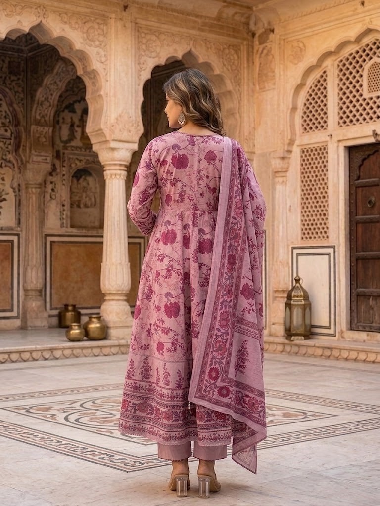 Anarkali With Pant And Dupatta in Jaipuri Cotton Cambric Fabric | Rs 995 Per Pc X 4 Pc (S+M+L+XL) = Rs 3980 per Pack - Image 4