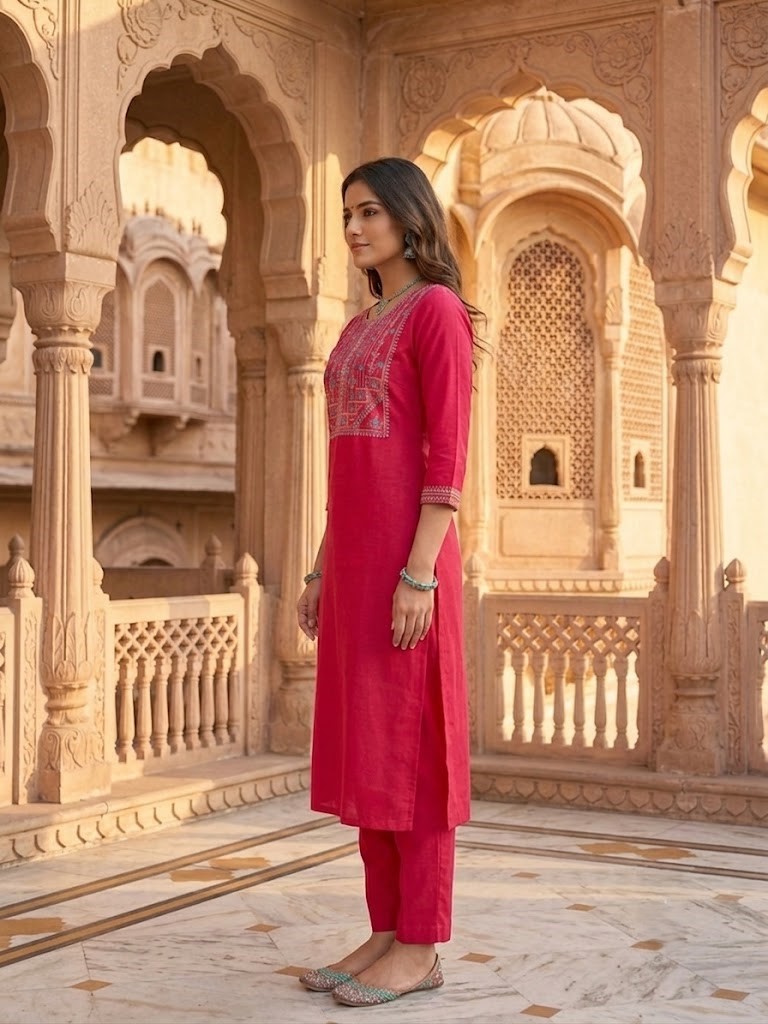 Embroidery Kurta Pant in Jaipuri Cotton Slub Fabric | Rs 550 Per Pc X 5 Pc (S+M+L+XL+2XL) = Rs 2750 per Pack - Image 3