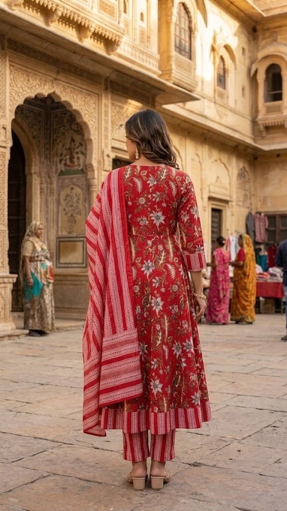 Women's Cotton 60X60 Floral Printed Anarkali Kurta Pant With Dupatta Manufacturer Wholesale in Jaipur
