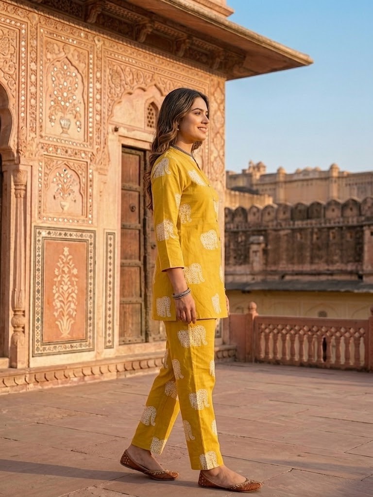 Women's Cotton Elephant Animal Print Co-ord Set With Pant Manufacturer Wholesale in Jaipur