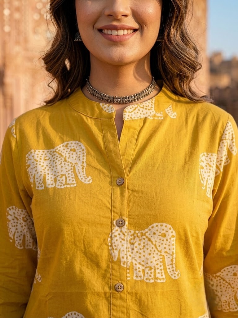 Women's Cotton Elephant Animal Print Co-ord Set With Pant Manufacturer Wholesale in Jaipur