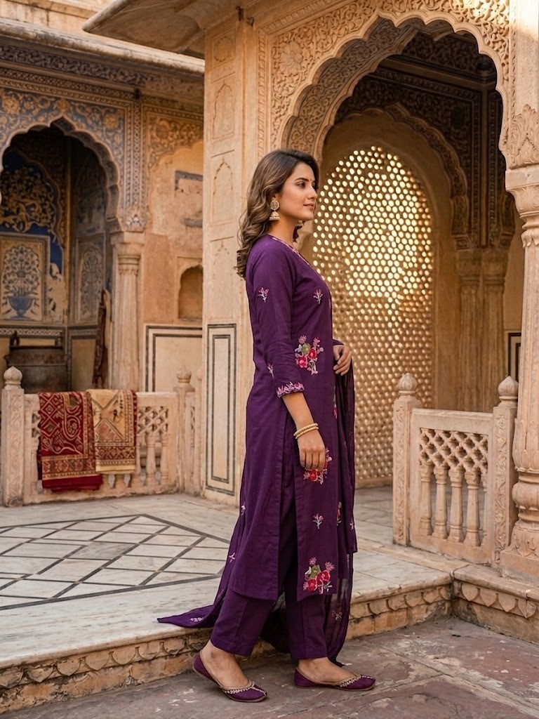 Women's Cotton Cambric 60X60 Embroidered Kurta Pant With Dupatta Manufacturer Wholesale in Jaipur