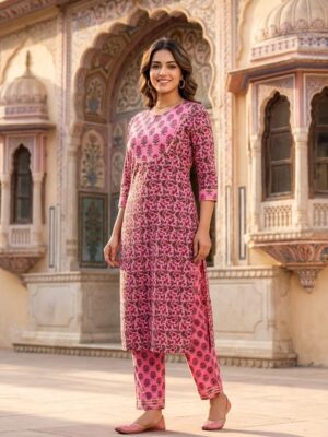 Women Floral Printed Cotton Kurta With Pant Manufacturer Wholesale in Jaipur