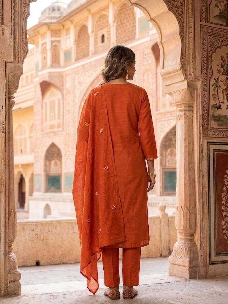Women's Cotton Cambric 60X60 Embroidered Kurta Pant With Dupatta Manufacturer Wholesale in Jaipur