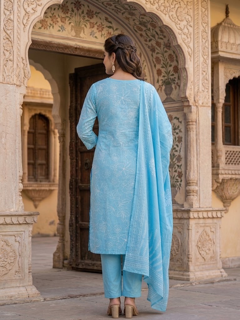 Women's Cotton Cambric 60X60 Printed Kurta Pant With Dupatta Manufacturer Wholesale in Jaipur