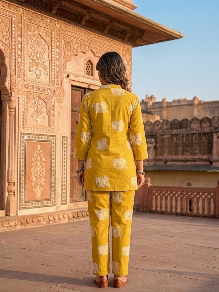 Women's Cotton Elephant Animal Print Co-ord Set With Pant Manufacturer Wholesale in Jaipur