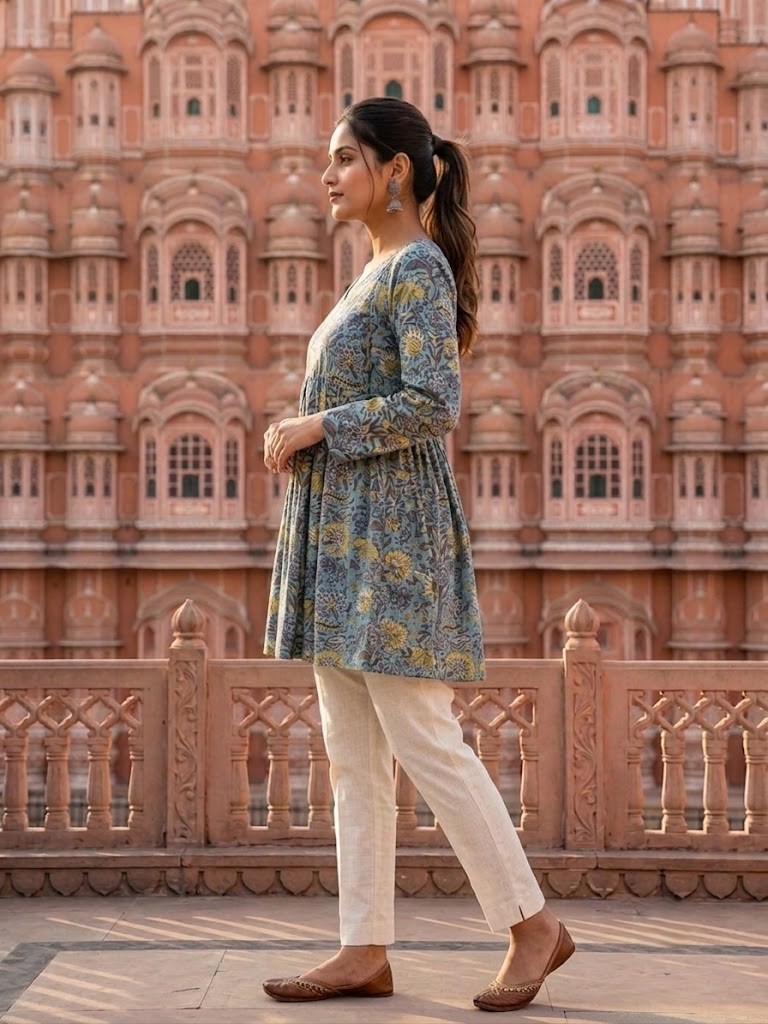 Women's Cotton Floral Short Kurti in Jaipuri Cotton Cambric Fabric Manufacturer Wholesale in Jaipur