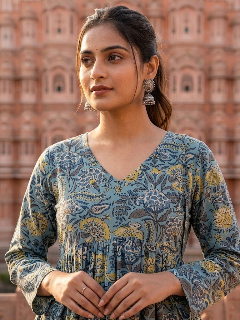 Women's Cotton Floral Short Kurti in Jaipuri Cotton Cambric Fabric Manufacturer Wholesale in Jaipur