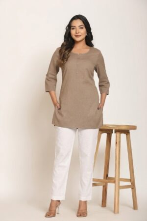 Women's Solid Cement Grey Cotton Flex Short Kurti Manufacturer Wholesale in Jaipur