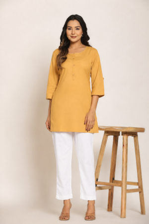 Women's Solid Khakhi Cotton Flex Short Kurti Manufacturer Wholesale in Jaipur