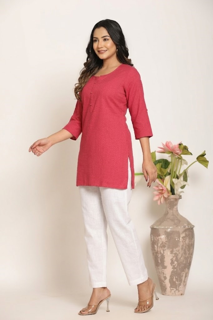 Women's Solid Rose Taupe Cotton Flex Short Kurti Manufacturer Wholesale in Jaipur