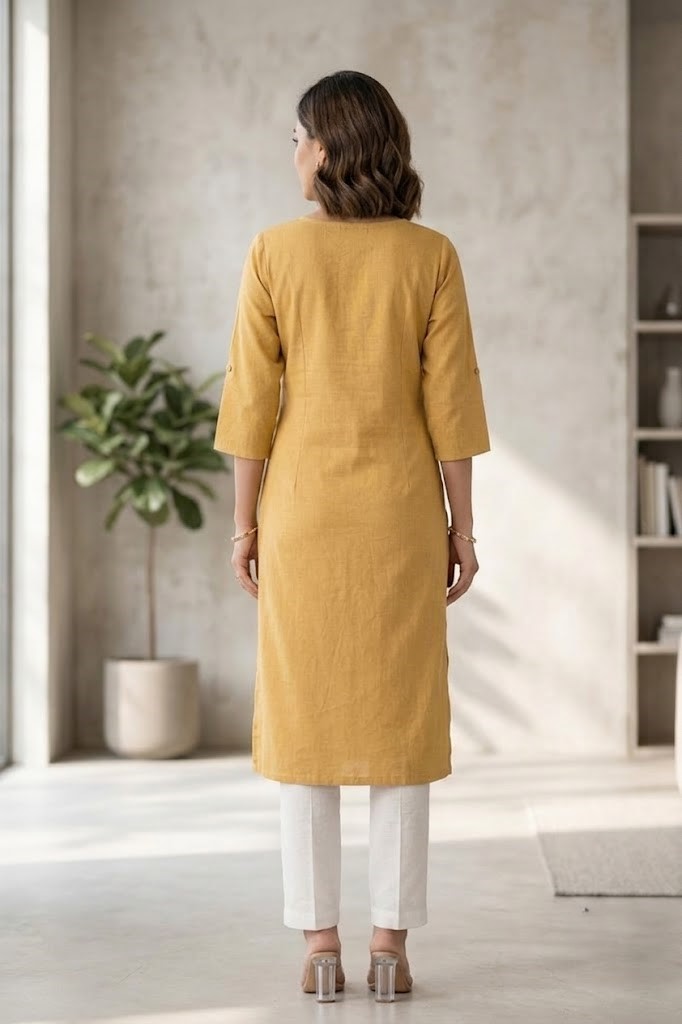 Women's Pure Cotton Flex Solid Khakhi Straight Long Kurta for Women | Everyday Office & Casual Wear Manufacturer Wholesale in Jaipur