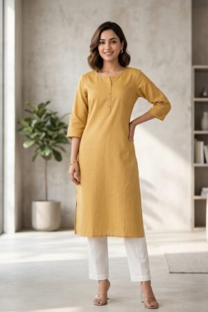 Women's Pure Cotton Flex Solid Khakhi Straight Long Kurta for Women | Everyday Office & Casual Wear Manufacturer Wholesale in Jaipur