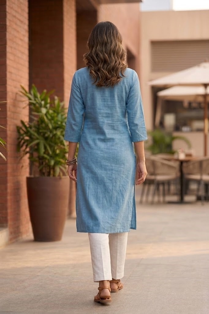 Women's Pure Cotton Flex Solid Sky Blue Straight Long Kurta for Women | Everyday Office & Casual Wear Manufacturer Wholesale in Jaipur