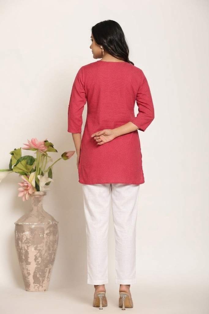 Women's Solid Rose Taupe Cotton Flex Short Kurti Manufacturer Wholesale in Jaipur