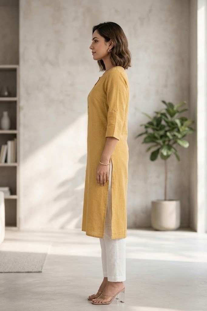 Women's Pure Cotton Flex Solid Khakhi Straight Long Kurta for Women | Everyday Office & Casual Wear Manufacturer Wholesale in Jaipur