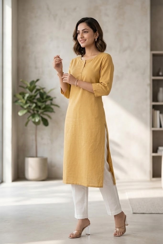 Women's Pure Cotton Flex Solid Khakhi Straight Long Kurta for Women | Everyday Office & Casual Wear Manufacturer Wholesale in Jaipur