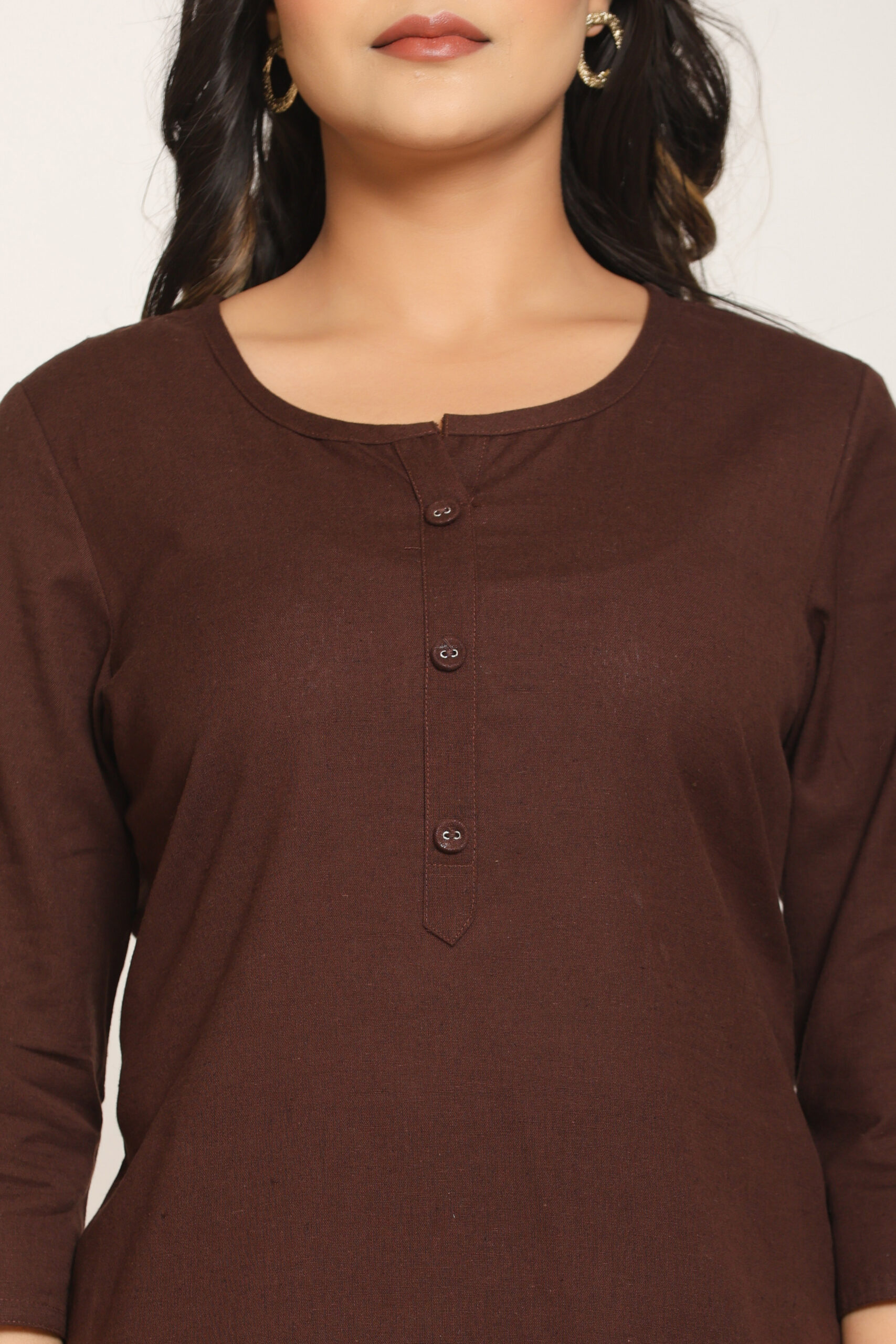 Women's Solid Chocolate Brown Cotton Flex Short Kurti Manufacturer Wholesale in Jaipur