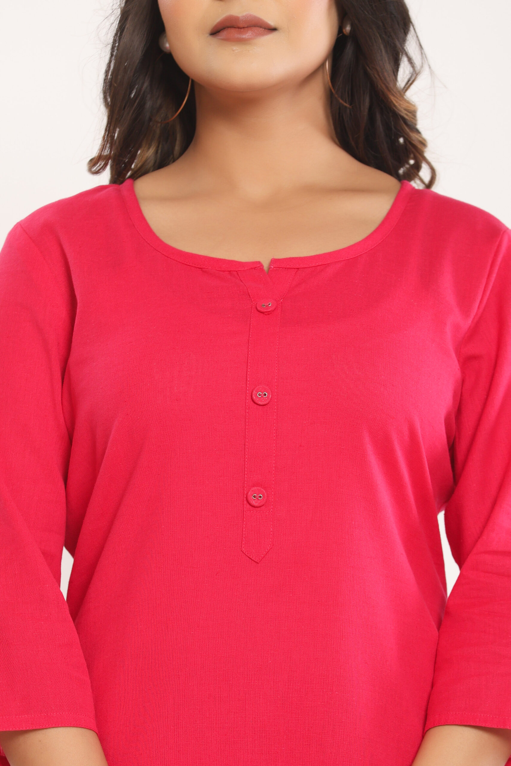 Women's Solid Rani Pink Cotton Flex Short Kurti Manufacturer Wholesale in Jaipur