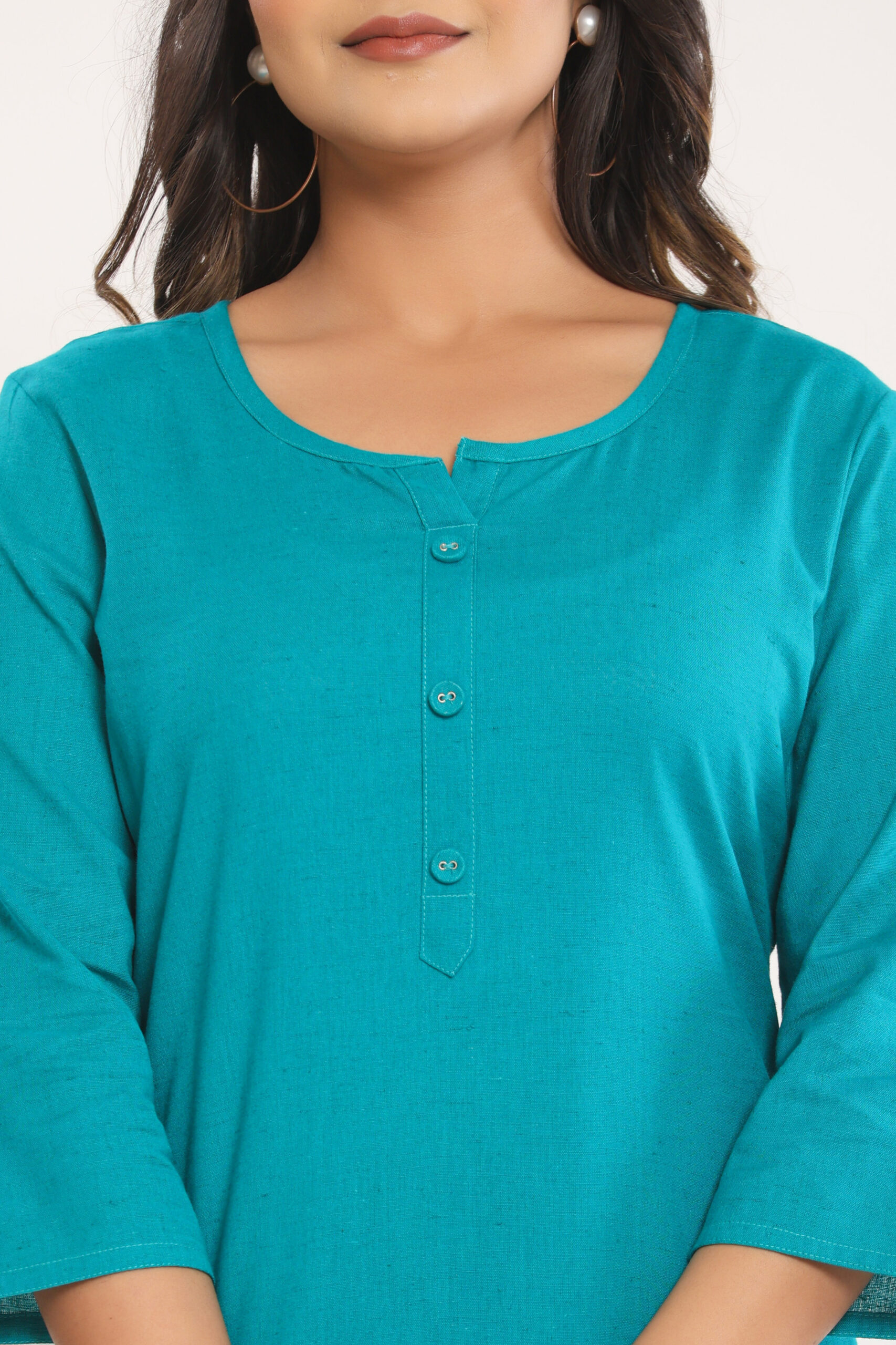 Women's Solid Rama Green Cotton Flex Short Kurti Manufacturer Wholesale in Jaipur