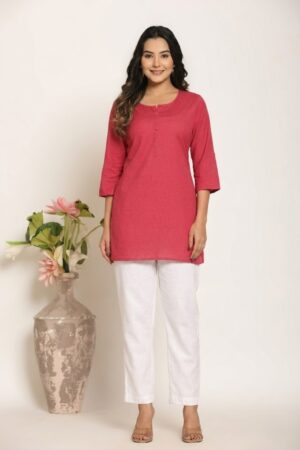 Women's Solid Rose Taupe Cotton Flex Short Kurti Manufacturer Wholesale in Jaipur