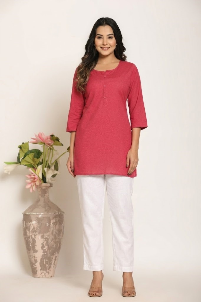 Women's Solid Rose Taupe Cotton Flex Short Kurti Manufacturer Wholesale in Jaipur
