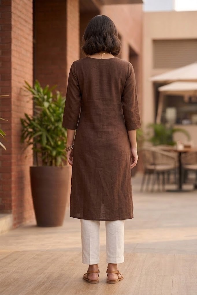 Women's Pure Cotton Flex Solid Chocolate Brown Straight Long Kurta for Women | Everyday Office & Casual Wear Manufacturer Wholesale in Jaipur