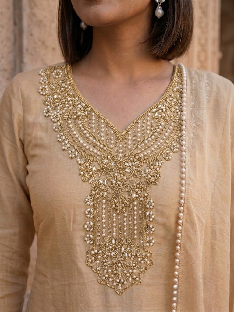 Women Beige & Magenta Pink Ombre Shaded Cotton Heavy Embroidered Straight Kurta Pant And Dupatta Set Manufacturer Wholesale in Jaipur