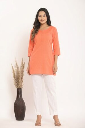 Women's Solid Peach Cotton Flex Short Kurti Manufacturer Wholesale in Jaipur