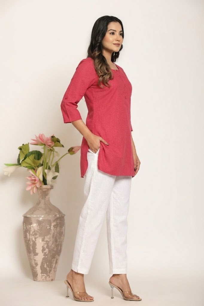 Women's Solid Rose Taupe Cotton Flex Short Kurti Manufacturer Wholesale in Jaipur